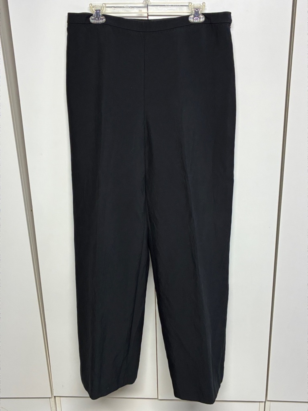 Ellen Tracy Black Wide Leg Silk Dress Pants Career Trousers Waist 34